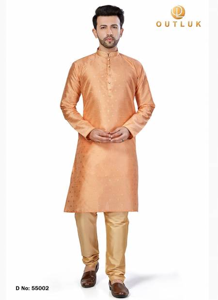 Peach Colour Outluk 55 New Exclusive Wear Kurta With Pajama Mens Collection 55002